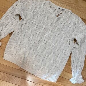 Cable Knit Button-Neck Women's Sweater - White